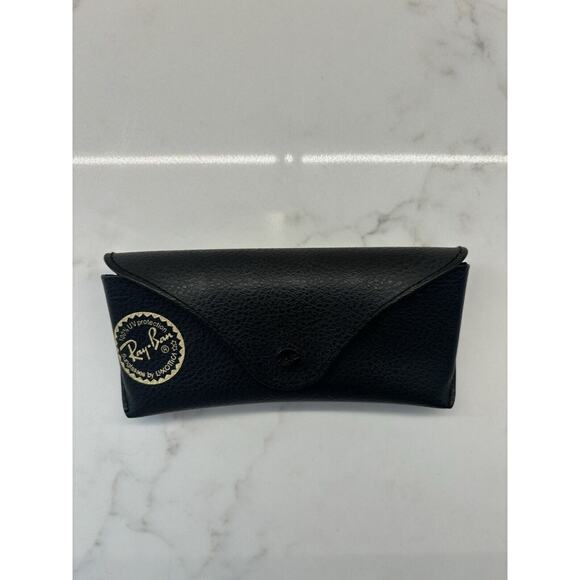 Ray Ban Sunglasses Case Leather Black Gold Snap Close Semi‎ Hard Case - Picture 1 of 3